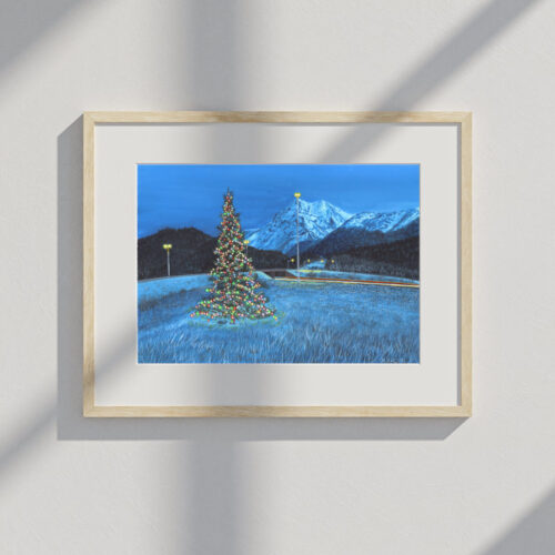 Glenn Highway Christmas Tree in a mockup frame.