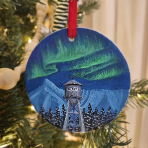 Northern Lights Over Palmer - Hand-painted Christmas Ornament