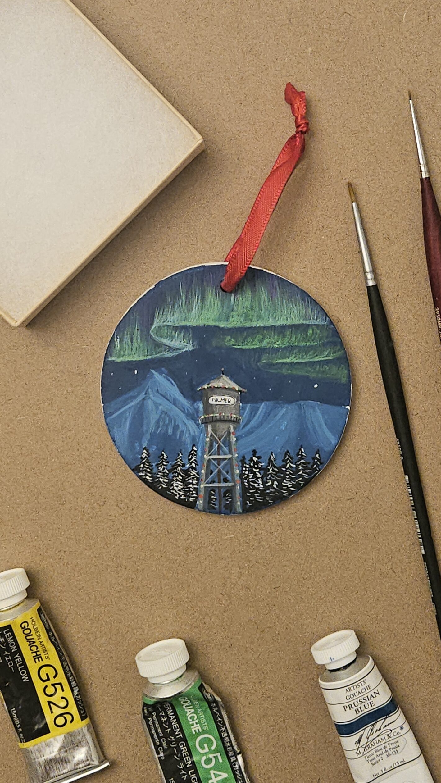 Northern Lights Over Palmer - Hand-painted Christmas Ornament - Image 2