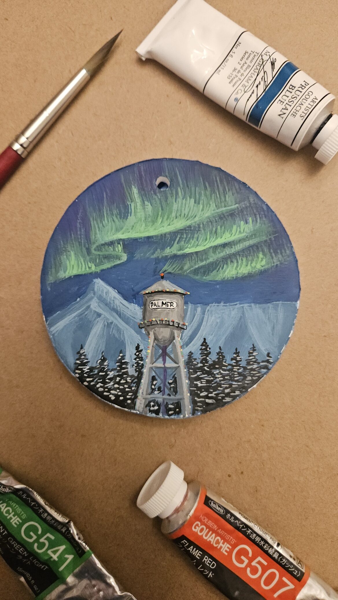 Northern Lights Over Palmer - Hand-painted Christmas Ornament - Image 3